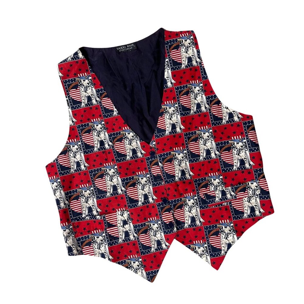 Vintage Patriotic Dalmatian Vest 1990s Saddle River Sportswear 4th of July Dog - Picture 1 of 9